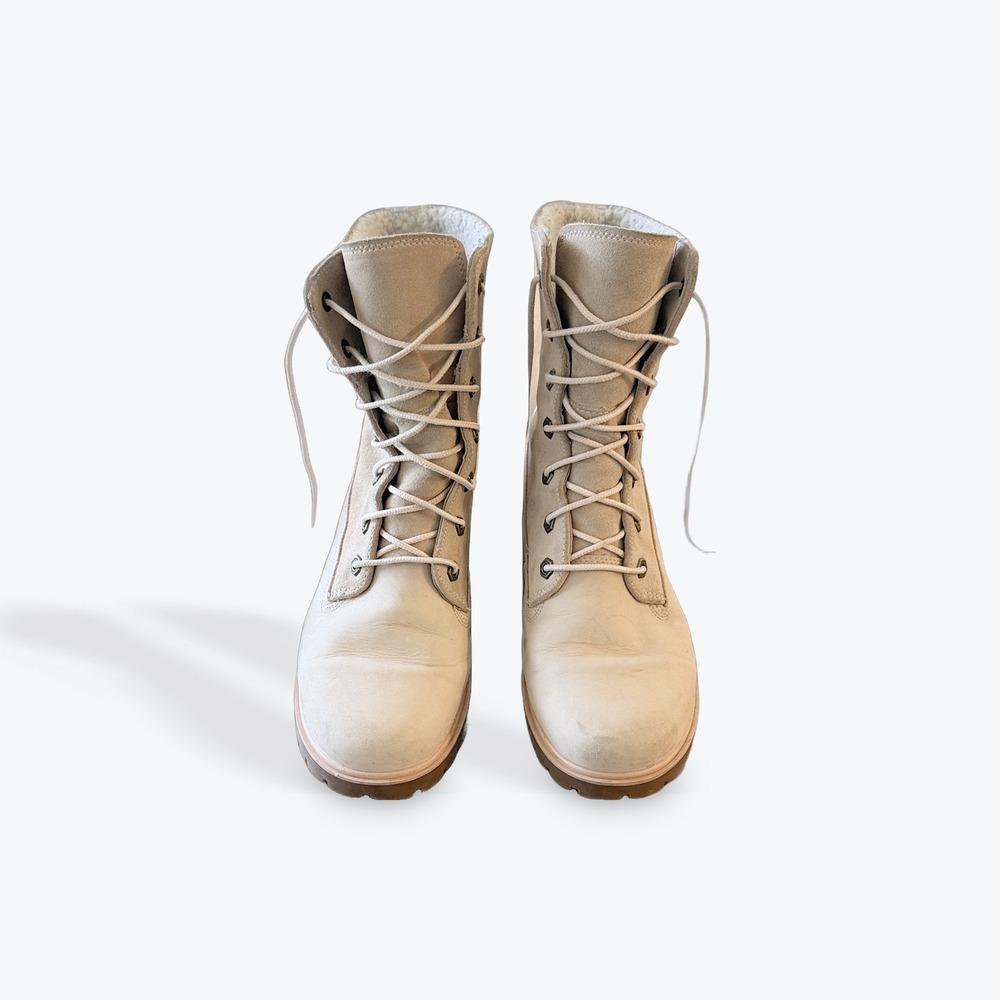 Timberland Womens Cream Suede Leather Shearling Lined Lace Up Boots Size 7 - Picture 2 of 12